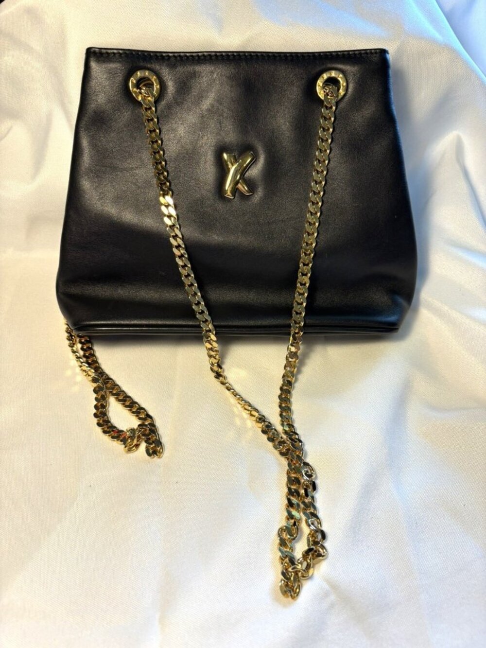 Paloma Picasso Black Leather Gold Chain Crossbody /Shoulder Bag
